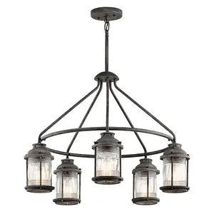 Outdoor IP44 5 Bulb Chandelier Ceiling Light Weathered Zinc LED E27 60W