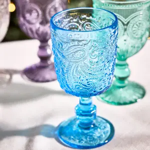 Set of 6 Luxury Bright Blue Drinking Wine Glass Wine Goblets 300ml