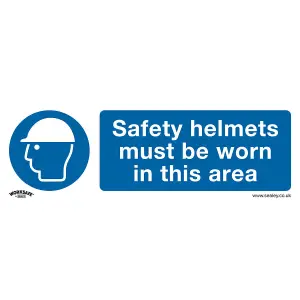 10 Pack of Self-Adhesive Safety Helmets Must Be Worn Signs - 300 x 100mm