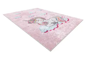 JUNIOR 51855.804 washing carpet Unicorn for children anti-slip - pink 160x220 cm