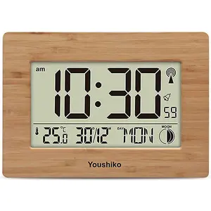 Radio Controlled LCD Wall Mountable and Desk Clock ( Bamboo Wood Panel   )