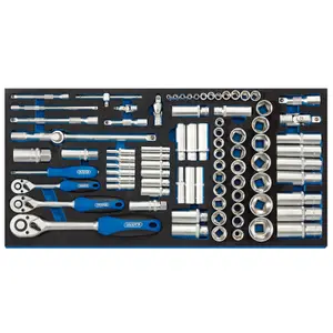 Draper Socket Set in Full Drawer EVA Insert Tray, 1/4", 3/8", and 1/2" (84 Piece) 63540