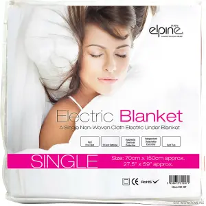 Single Electric Blanket 70Cm X 150Cm Under Bed Warm Night Machine Washable Heated 3 Heat Settings One Control Overheat Protection