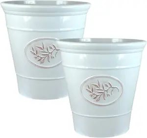 simpa 2PC White Country Style Gloss Plastic Planter 23cm (Dia).