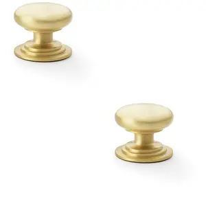 2 PACK - Stepped Round Door Knob - Satin Brass 38mm Classic Kitchen Cabinet Pull Handle