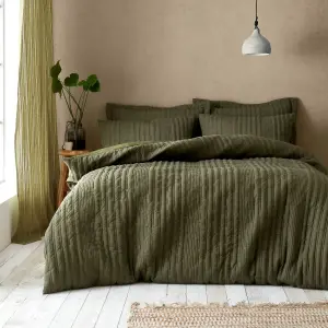 Pineapple Elephant Bedding Tamba Jersey Stripe Duvet Cover Set with Pillowcases Olive Green