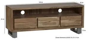 Baltic Live Edge Media Unit - Metal/Acacia Solid Wood - L40 x W140 x H45 cm