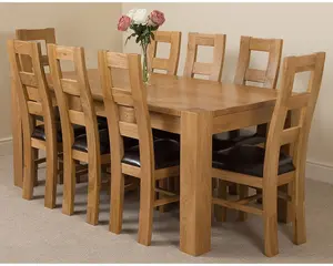 Kuba 180 x 90 cm Chunky Oak Dining Table and 8 Chairs Dining Set with Yale Chairs