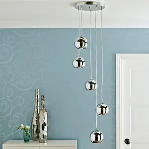 GoodHome Roccheta Chrome effect 5 Lamp Pendant ceiling light, (Dia)370mm