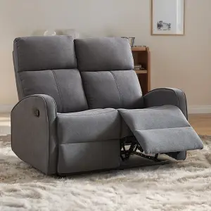 2 Seater Manual Reclining Sofa in Dark Grey Fabric - Parma