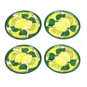 Signature Lemons Hand Painted Ceramic Kitchen Dining Set of 4 Small Plates (Diam) 20cm