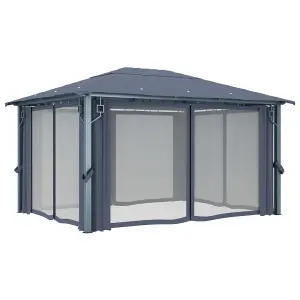 Berkfield Gazebo with Curtain&LED String Lights 4x3 m Anthracite Aluminium