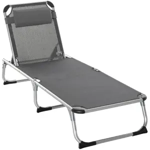 Outsunny Folding Outdoor Reclining Sun Lounger Chair Aluminium Frame Dark Grey