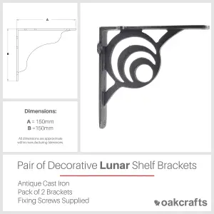 Oakcrafts - Pair of Antique Cast Iron Lunar Shelf Brackets - 150mm x 150mm