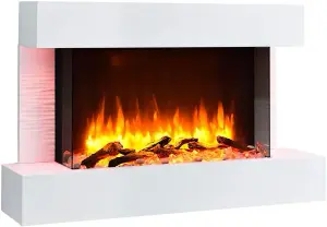 FLAMME Kingston Wall Mounted Fireplace up to 60" with 3 Flame Colours and 13 Mood Lighting Options (39" WHITE)