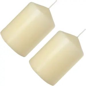 Pillar Candles, Pack of 2, Unscented, Long Burning Time, 15 x 7 cm / 6 x 2.75 in (Ivory, Matt)