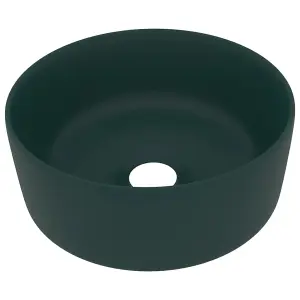 Berkfield Luxury Wash Basin Round Matt Dark Green 40x15 cm Ceramic