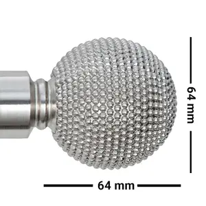 A.Unique Home Beaded Ball Metal Extendable Curtain Pole with Rings and Fittings (25/28mm) - Brushed Steel, 180cm - 340cm Approx