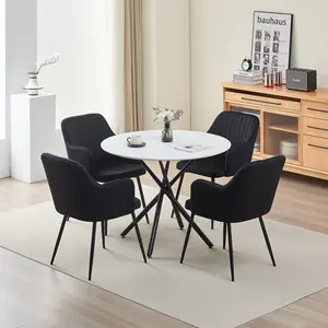 Seattle Dining Table with 4 Black Charlotte Velvet Chairs