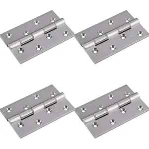 4 PACK - PAIR Double Steel Washered Butt Hinge - 102 x 67 x 4mm Satin Chrome Door Fixing