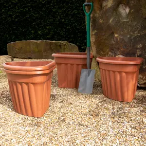 Wham 4x Vista Terracotta Plastic Planter, Corner Garden Plant Pot, Large Floor Pot (49cm, 49L, Pack of 4)