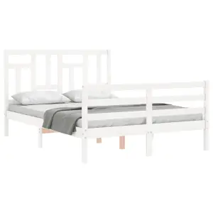 Berkfield Bed Frame with Headboard White Small Double Solid Wood