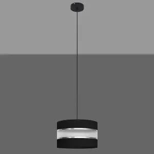 Luminosa Helen Cylindrical Pendant Ceiling Light Black, Silver 25cm