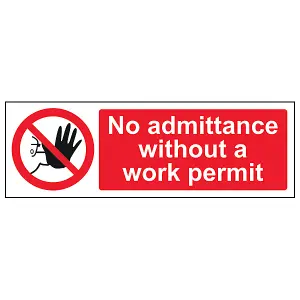 No Admittance Without Work Permit Sign - Rigid Plastic 300x100mm (x3)