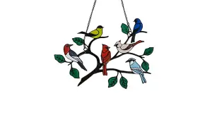 Bundle Of  Stained Glass Effect Birds Hanging Garden Decoration 6 birds