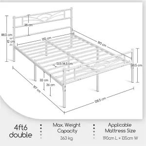 Yaheetech White 4ft6 Double Metal Bed Frame with Cloud-inspired Design Headboard