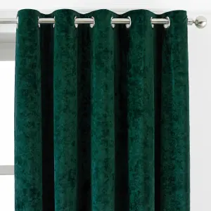 Paoletti Emerald Green Verona Crushed Velvet Eyelet Curtain Pair (W) 168cm x (L) 229cm