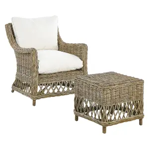 Set of 2 Garden Chairs with Cushions RIBOLLA with Footstool Rattan Natural