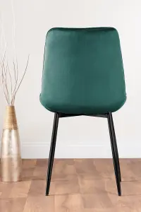 Furniturebox UK 2x Velvet Dining Chair - Pesaro Green Modern Velvet Chairs - Black Legs - Upholstered Pair Of Dining Room Chairs