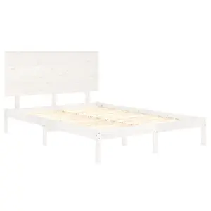 Berkfield Bed Frame White Solid Wood Pine 140x190 cm