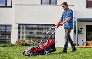 Einhell Cordless Rotary Lawn Mower 34cm 36V Power X-Change Lawnmower PXC GE-CM 36/34-1 With 2 Batteries & Charger