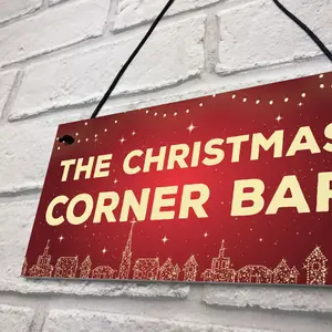 Red Ocean Christmas Corner Bar Novelty Bar Sign For Home Gin Wine Cocktail Gift Hanging Plaque