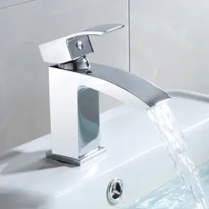 Nes Home Arke Bathroom Luxury Basin Sink Mono Mixer Waterfall Chrome Single Lever Tap