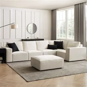 DUSK Brooklyn Large Right Hand L-Shape Sofa - Ivory - Chenille