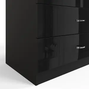 Brendle 2 Door 2 Drawer Combi Wardrobe - High Gloss Front, Soft Close Doors, Polished Metal Handles Black