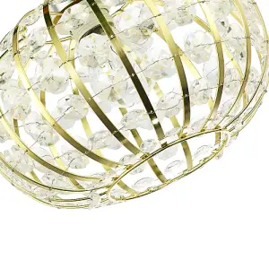 Modern Gold Plated Basket Cage Style Pendant Shade with Clear Acrylic Beads