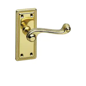 1 Set Georgian Door Handles Polished Brass Finish with 2.5" Tubular Latch and 1 Pair of 3" Hinges 107 x 48mm - Golden Grace