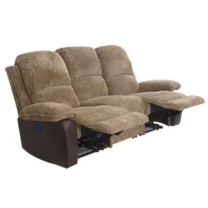 Comfy Living Fabric Cord Electric Recliner 3 Seater Sofa In Brown