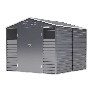 8 x 8.5 ft Apex Metal Garden Storage Shed Outdoor Tool Storage House Double Door with 2 Windows,Charcoal Black