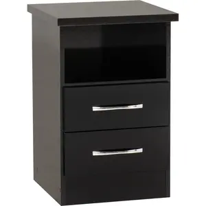 Cascio 2 Drawer Bedside Table Black Gloss