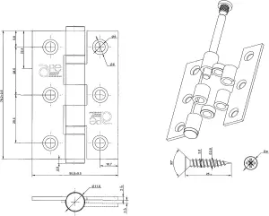 EAI - 3" Internal Door Hinges & Screws G7 FD30  - 76x50x2mm Square - Florentine Bronze - Pack 2 Pairs