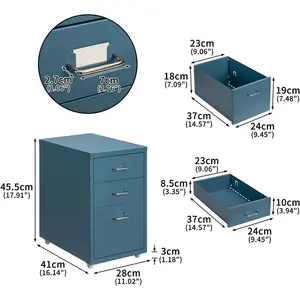 Abdulai 28cm Wide 3 -Drawer Mobile Steel File Cabinet Blue