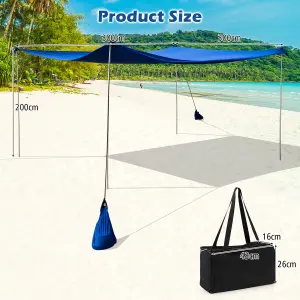 Costway 3 x 3 m Beach Canopy Shields Large Outdoor Picnic Tent Sun Shelter w/ 4 Sandbags