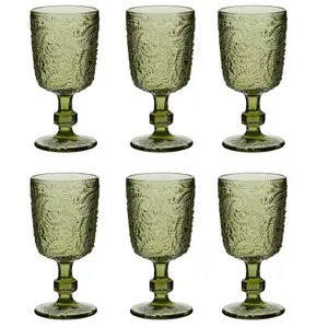 Set of 6 Luxury Bright Green Drinking Wine Glass Wine Goblets 300ml