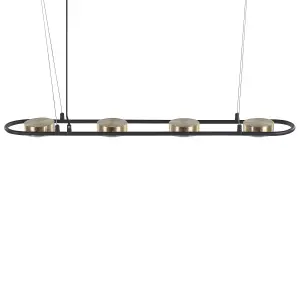 4 Light Metal LED Pendant Lamp Black and Brass MALI