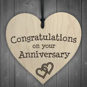 Red Ocean Congratulations On Your Anniversary Wooden Hanging Heart Plaque